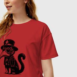 Футболка оверсайз женская Кот в маске чумного доктора, цвет: красный — фото 2