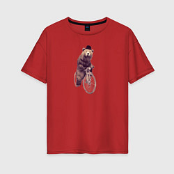 Футболка оверсайз женская Медведь на велосипеде, цвет: красный