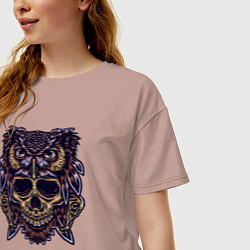 Футболка оверсайз женская Сова и череп, цвет: пыльно-розовый — фото 2