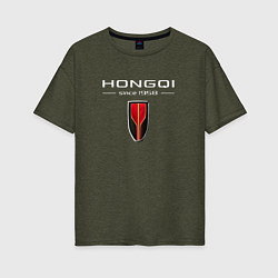 Футболка оверсайз женская Hongqi - logo, цвет: меланж-хаки