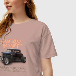 Футболка оверсайз женская Хот род и надпись Gasoline bandit, цвет: пыльно-розовый — фото 2