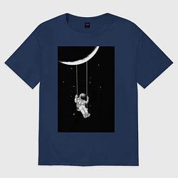 Футболка оверсайз женская Космонавт на качелях планета, цвет: тёмно-синий