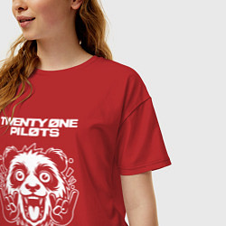 Футболка оверсайз женская Twenty One Pilots rock panda, цвет: красный — фото 2