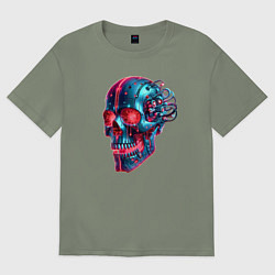 Футболка оверсайз женская Metal cyber skull - ai art, цвет: авокадо