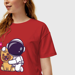 Футболка оверсайз женская Космонавт и пёсик, цвет: красный — фото 2