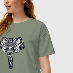 Футболка оверсайз женская Ethnic elephant, цвет: авокадо — фото 2