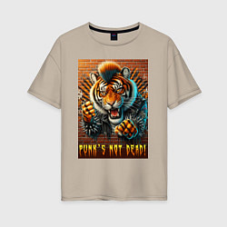 Женская футболка оверсайз Punks not dead - motto tiger