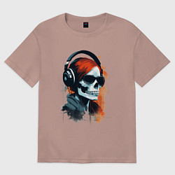 Футболка оверсайз женская Grunge redhead girl skull, цвет: пыльно-розовый