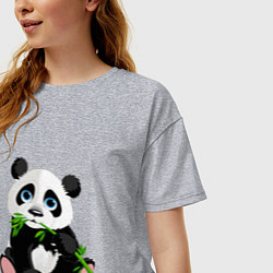Футболка оверсайз женская Панда кушает тростник, цвет: меланж — фото 2