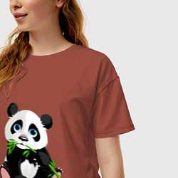 Футболка оверсайз женская Панда кушает тростник, цвет: кирпичный — фото 2