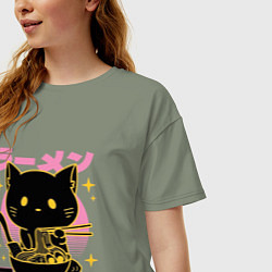 Футболка оверсайз женская Котик с лапшой, цвет: авокадо — фото 2