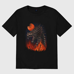 Футболка оверсайз женская Огненный дракон хамелеон, цвет: черный