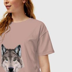 Футболка оверсайз женская Классный красивый волк, цвет: пыльно-розовый — фото 2