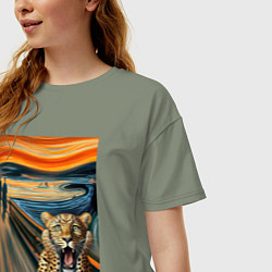 Футболка оверсайз женская Леопард кричит - мем картина от нейросети, цвет: авокадо — фото 2