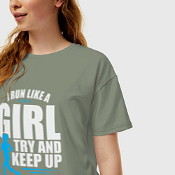 Футболка оверсайз женская Бегаю как девчонка, цвет: авокадо — фото 2