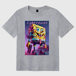 Футболка оверсайз женская Sponge Bob with a pistol - cyberpunk ai art, цвет: меланж