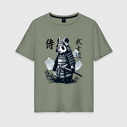 Женская футболка оверсайз Panda samurai - bushido ai art fantasy