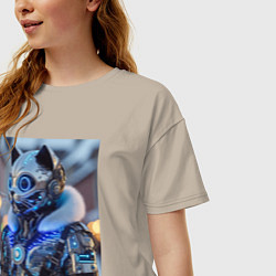 Футболка оверсайз женская Cyber cat - ai art fantasy, цвет: миндальный — фото 2