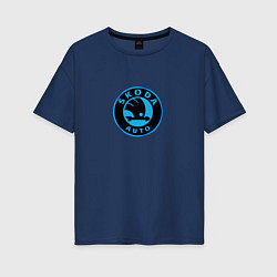 Футболка оверсайз женская Skoda logo blue, цвет: тёмно-синий