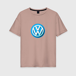 Футболка оверсайз женская Volkswagen logo blue, цвет: пыльно-розовый