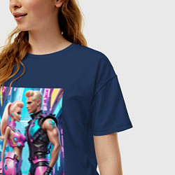 Футболка оверсайз женская Barbie and Ken - ai art fantasy, цвет: тёмно-синий — фото 2