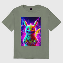 Футболка оверсайз женская Пикачу монстр - хэллоуинский хоррор, цвет: авокадо