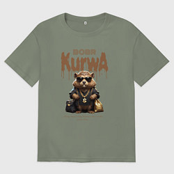 Женская футболка оверсайз Бобер курва в очках в деньгах и золоте