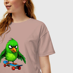 Футболка оверсайз женская Зелёный скейтбордист, цвет: пыльно-розовый — фото 2