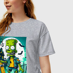 Футболка оверсайз женская Зомби Барт со скейтбордом - хэллоуин, цвет: меланж — фото 2