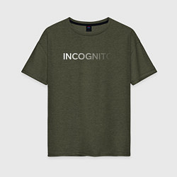 Футболка оверсайз женская Incognito - градиентная надпись, цвет: меланж-хаки