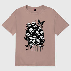 Футболка оверсайз женская Черепа и бабочки - нейросеть, цвет: пыльно-розовый