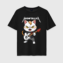 Футболка оверсайз женская Meowtallica rock, цвет: черный