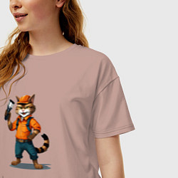 Футболка оверсайз женская Кот инженер с описанием, цвет: пыльно-розовый — фото 2