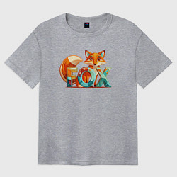 Футболка оверсайз женская Лиса с надписью, цвет: меланж