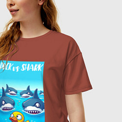 Футболка оверсайз женская Duck vs shark - ai art fantasy, цвет: кирпичный — фото 2