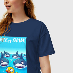 Футболка оверсайз женская Duck vs shark - ai art fantasy, цвет: тёмно-синий — фото 2