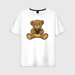 Футболка оверсайз женская Мишутка и сердце, цвет: белый