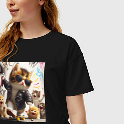 Футболка оверсайз женская Кумир среди котят - граффити, цвет: черный — фото 2