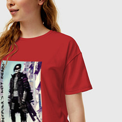 Футболка оверсайз женская Cyberpunks not dead - motto ai art, цвет: красный — фото 2