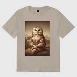 Футболка оверсайз женская Сова Мона - фантазия от нейросети, цвет: миндальный