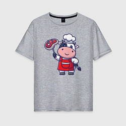 Футболка оверсайз женская Коровка повар, цвет: меланж