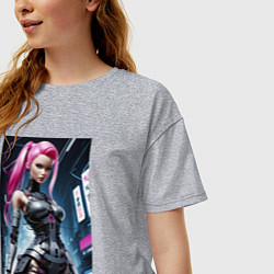 Футболка оверсайз женская Cyber Barbie from future - ai art fantasy, цвет: меланж — фото 2