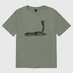 Футболка оверсайз женская Кобра в новогодней шапке, цвет: авокадо