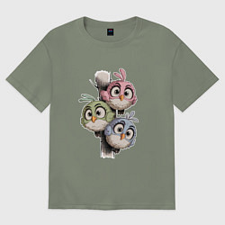 Футболка оверсайз женская Птички на дереве, цвет: авокадо