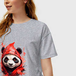 Футболка оверсайз женская Модная панда в красном капюшоне, цвет: меланж — фото 2