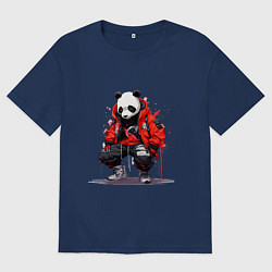 Женская футболка оверсайз Модная панда в красной куртке