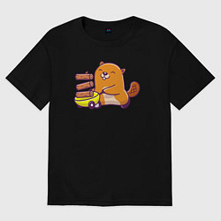 Футболка оверсайз женская Весёлый бобёр строитель, цвет: черный