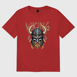 Футболка оверсайз женская Шлем викинга, цвет: красный