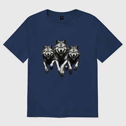 Футболка оверсайз женская Бегущие волки, цвет: тёмно-синий