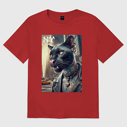 Футболка оверсайз женская Cool dude panther from New York - ai art, цвет: красный